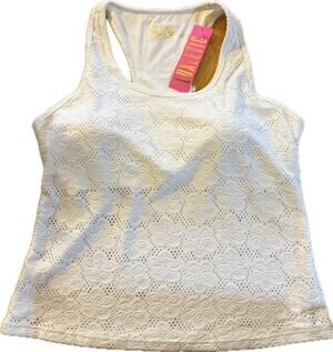 Lilly Pulitzer Luxletic Asana Bra Tank Womens L White Floral Eyelet